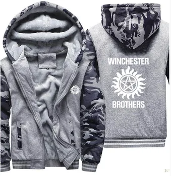 Sobrenatural irmãos winchester Camuflagem de Inverno do Mens Hoodies de Alta Qualidade Quente Engrossar Camisola de Lã Casaco com carapuço Masculino
