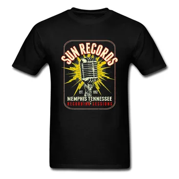 Sol Registros Microfone Rock dos Homens T-Shirt Retro Alta Qualidade de DIA dos NAMORADOS Homens Tops, T-Shirt Gola Redonda Algodão Tees