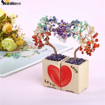 Sunligoo Coração De Amor Árvore De Dinheiro Feng Shui Ornamentos Mini Tombado Gemas Uma Árvore Bonsai Vaso De Cerâmica, Estatuetas, Escritório De Decoração De Casa