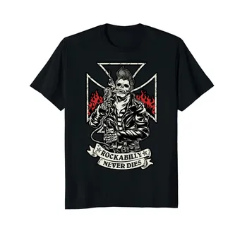 T-Shirt Rockabilly Nunca Morre - Hipster Crânio Smokeing Presente 2019 Marca Tops Street Wear Cor Sólida Manga Curta Camisas De Manga