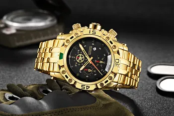 TEMEITE Moda de Ouro Preto Mens Relógio de Quartzo do Aço Inoxidável, Impermeável Relógios do Esporte Militar Data de Relógio Relógio Masculino