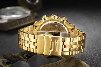 TEMEITE Moda de Ouro Preto Mens Relógio de Quartzo do Aço Inoxidável, Impermeável Relógios do Esporte Militar Data de Relógio Relógio Masculino