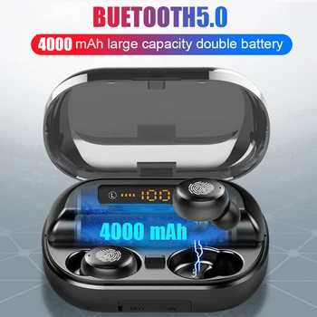 TWS 5.0 Fone de ouvido Bluetooth Toque de Controle sem Fio, Fones de ouvido LED de indicação de Potência Fones de ouvido com Cancelamento de Ruído Fone de ouvido 4000mAh Caixa de Carga