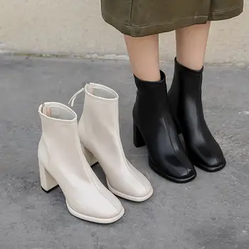 Tamanho 34-42 Novo original botas de couro calçados femininos zip plataforma de outono inverno botas de senhoras da moda e salto alto botas de tornozelo