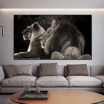 Tamanho grande Preto Leões de Lona de Pinturas na Parede de Animais de Pôsteres e Impressões de Parede Imagens para a Sala de Cuadros a Decoração Home