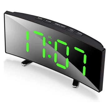 Tela de LED Relógio Digital para Crianças, Quarto Verde Grande Número Relógio Leve Relógio Despertador Digital de 7 Polegadas Curva pode ser escurecido