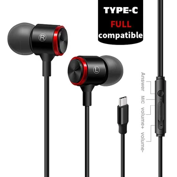 Tipo-C Fone de ouvido com Fio Em-Ear Fone de ouvido Estéreo de Fones de ouvido Controle de Volume USB C Fones de ouvido Extra Bass Com Microfone para HTC OnePlus