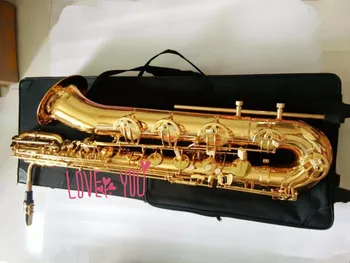 Tiro Real Novo Profissional Saxofone Barítono Laca ouro E Televisão Com Case E Boquilha Frete Grátis