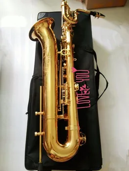 Tiro Real Novo Profissional Saxofone Barítono Laca ouro E Televisão Com Case E Boquilha Frete Grátis