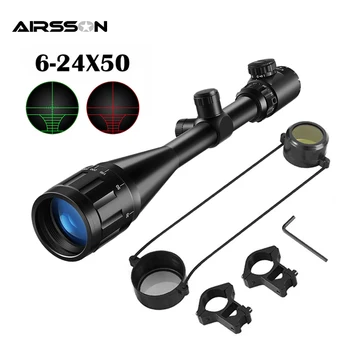 Tática Riflescope 6-24X50 AOE Vermelho Verde Iluminado Mira do Rifle Âmbito de Mira Óptica de Caça Escopos