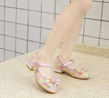 ULKNN Baby Calçados de Couro Arco Princesa Dança Sapatos de Sola de Borracha Para Meninas Crianças Novas Casual Crianças Não-deslizamento do Dedo do pé Redondo cor-de-Rosa