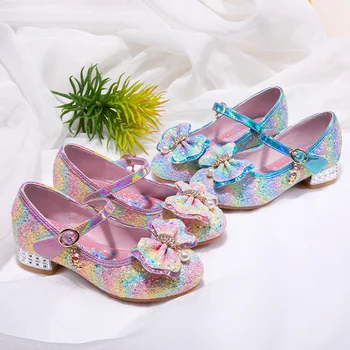 ULKNN Baby Calçados de Couro Arco Princesa Dança Sapatos de Sola de Borracha Para Meninas Crianças Novas Casual Crianças Não-deslizamento do Dedo do pé Redondo cor-de-Rosa