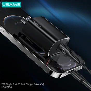 USAMS 20W PD Carregador Rápido PD3.0 QC3.0 QC2.0 Tipo C Carga Rápida Para o Iphone 12 Pro Max 11 8 Ipad Huawei P30 p40 Xiaomi Carregador