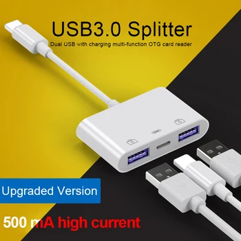 UTAI, Para iPhone, iPad Dupla USB 3.0 Adaptador Divisor de Apoio IOS13 Relâmpago Rápido Carregamento do Teclado U Unidade Flash Conector de Rato