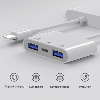 UTAI, Para iPhone, iPad Dupla USB 3.0 Adaptador Divisor de Apoio IOS13 Relâmpago Rápido Carregamento do Teclado U Unidade Flash Conector de Rato