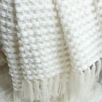 Um pouco Sonolento Malha Jogar Thread Cobertor, com borlas Nórdicos Manta de Viagem de TV Nap Malha de Mantas para o Sofá-Camas Capa Colcha
