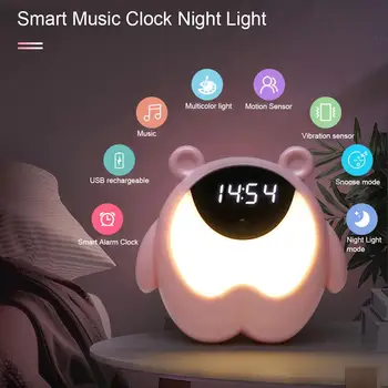 Urso bonito de Despertador de Cabeceira Noite de Luz RGB de Despertar Luzes de Sensor de Movimento, Música Lâmpada Para Crianças Presentes de Bebê, Decoração do Quarto de Crianças
