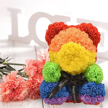 Urso de Rosas Flores Artificiais Caixa de Coroa de flores, Artesanato Decoração do Casamento de Dom 40CM Para o Casamento, Aniversário, Dia dos Namorados Dia das mães
