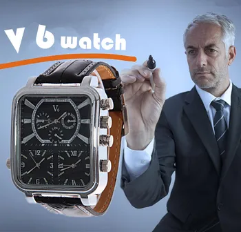 V6 Novos Relógios e Moda Casual Retângulo Grande de Discagem Quartzo Black Leather Quartz Analógico relógios Para Homens Esporte Militar Assista