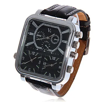 V6 Novos Relógios e Moda Casual Retângulo Grande de Discagem Quartzo Black Leather Quartz Analógico relógios Para Homens Esporte Militar Assista