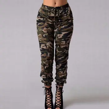 Venda Quente Nova Cós De Elástico Convergente Calças De Moda Plus Size De Camuflagem Elegante Skinny Verde Do Exército Calças Jeans Mulheres