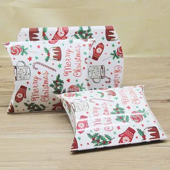 Venda quente Bonecos de neve Feliz natal presentes pacote caixa Vermelha snowflowers Natal favores forma de travesseiro pacote caixa caixa de papel do partido suppiles