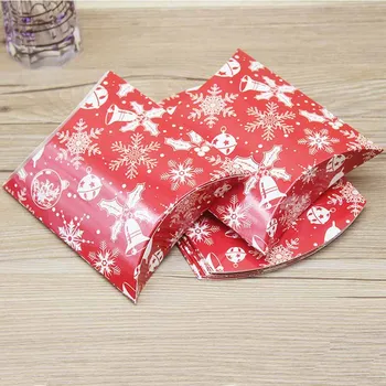 Venda quente Bonecos de neve Feliz natal presentes pacote caixa Vermelha snowflowers Natal favores forma de travesseiro pacote caixa caixa de papel do partido suppiles