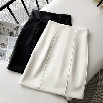 Venda quente de Inverno de Couro Branco Mini Saias para as Mulheres 2020 Nova Moda Cintura Alta Pacote de Quadril, Saias Curtas Senhoras de Preto Pu Saia