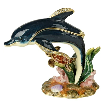 Venda quente de liga de Metal banhado a caixa de jóias Dolphin & tartaruga de moda da Caixa do Anel,Brincos/Pingente Display Embalagem da Caixa de Presente