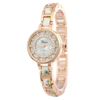 Venda quente de luxo floral liga de aço assistir a mulher de concha de moda discagem diamantes relógio de quartzo mulheres relógios de novo relógio feminino