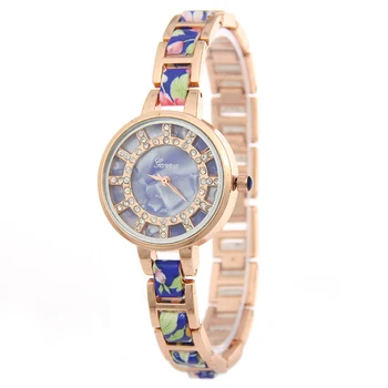 Venda quente de luxo floral liga de aço assistir a mulher de concha de moda discagem diamantes relógio de quartzo mulheres relógios de novo relógio feminino