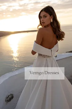 Verngo Uma linha de vestido de Noiva Marfim Mancha de Renda Fora Do Ombro Vestido de Noiva Elegante sem encosto Vestidos de Casamento 2020