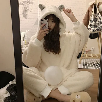 Versão coreana do selvagem solto coelho de pelúcia ouvidos casa, 2pcs pijama conjunto de pijamas PJS 2020 outono inverno mulher