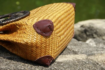 Versão tailandesa de palha das mulheres do saco o saco de mão de moda retro vaso videira saco de viagem, saco de praia madeira de bambu lidar com a bolsa