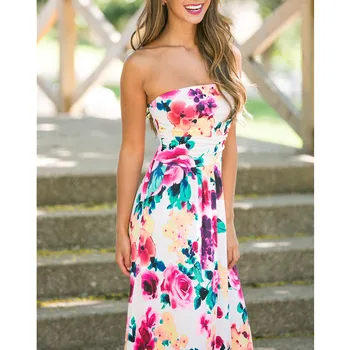 Verão As Mulheres Floral Longo Maxi Vestido Cheio Senhoras Elegantes Noite Da Festa De Praia Vestidos Casuais Sundress