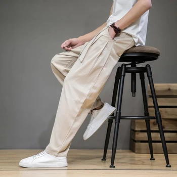 Verão de algodão, calças de linho homens elástico na cintura casual harém calças folgadas calças esportivas Chinês tradicional calças calças