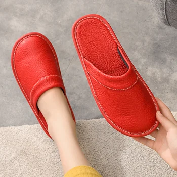 Vinho vermelho chinelos de quarto para mulheres de tamanho grande, 11 de 12 de moda couro casa de sapatos femininos chinelos de quarto 2021 novo