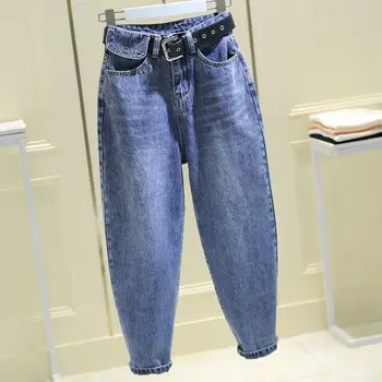 Vintage Harém calças de Brim das Mulheres Azul Cintura Alta Jeans, Calças de Mulher Mãe Namorado calça Jeans Reta 2020 Outono Primavera calças de Streetwear