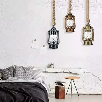 Vintage Querosene luminária Com Livre do Bulbo E27 Corda de Cânhamo lustre para Casa/quarto/sala de estar Luzes Pingente Industrial