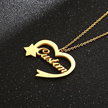 Vnox Nome Personalizado no Coração Pingente Estrela de Colares para as Mulheres Personalizar Metal de Aço Inoxidável Jóia de Presente de Aniversário para Ela