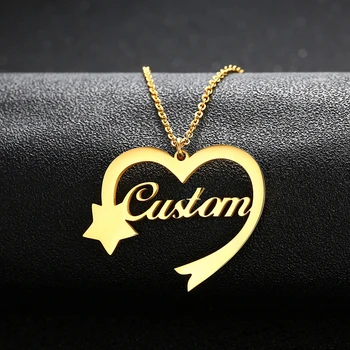 Vnox Nome Personalizado no Coração Pingente Estrela de Colares para as Mulheres Personalizar Metal de Aço Inoxidável Jóia de Presente de Aniversário para Ela