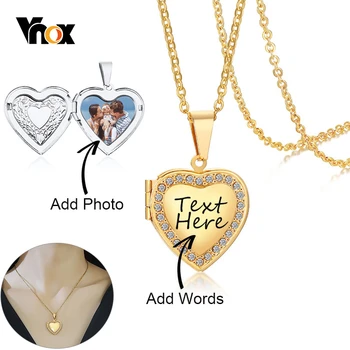 Vnox Personalizar Gravar o Nome de Coração Medalhão Colares para as Mulheres Personalizado Família Amam Fotos e Imagens de Aniversário Lembrança de Presentes