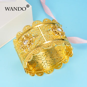 WANDO pode abrir Pulseira Cor de Ouro Vintage Relievo Rosa Flor Grande Bangle Cuff Índia Presente de casamento Jóias Pulseiras wb157