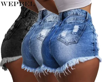 WEPBEL Shorts Jeans Lavado Verão Curto Calças Jeans Rasgado Cintura Alta Shorts Plus Size