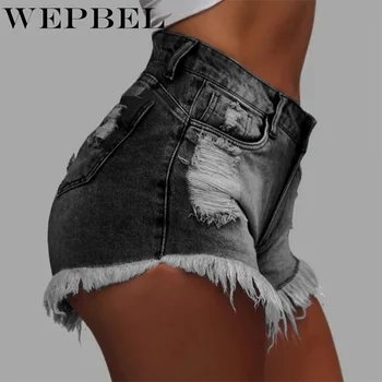 WEPBEL Shorts Jeans Lavado Verão Curto Calças Jeans Rasgado Cintura Alta Shorts Plus Size