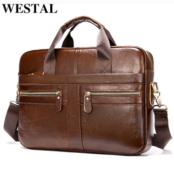 WESTAL homens maleta bolsa designer saco de homens de couro genuíno saco do portátil homens office saco para homens de negócios de porte de documento de 2099