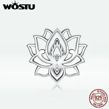 WOSTU Inverno Chegada Lotus Grânulos de Prata 925 Flor de Encantos Para as Mulheres DIY Braceletes de bijuterias Presente DXC1724