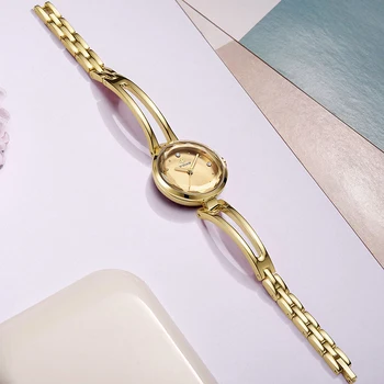 WWOOR Casual Mulheres Elegantes Relógios de Quartzo Relógio de Luxo da marca Senhoras de Ouro, relógio de Pulso Relógio de Presente Para o sexo Feminino, Pulseira de Relógio Montre Femme