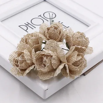 WedFavor 3cm Artificial Serapilheira Rose Bouquet de Flores Juta Imitações de Flores Para Garland Caixa de Presente Scrapbooking Decoração de Casamento