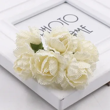 WedFavor 3cm Artificial Serapilheira Rose Bouquet de Flores Juta Imitações de Flores Para Garland Caixa de Presente Scrapbooking Decoração de Casamento